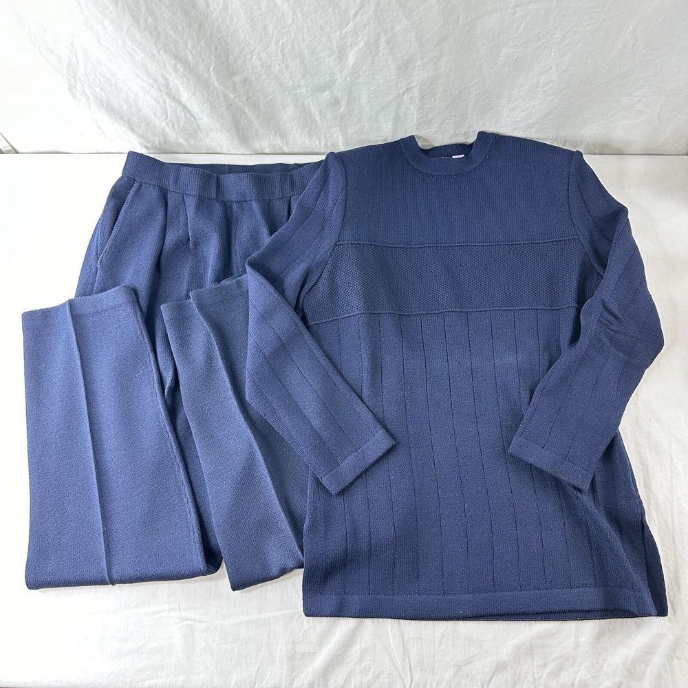 ST.John Santana Knit Basics Navy Blue 2PC long sleeve Sweater Pant Set Sz 4, P‎